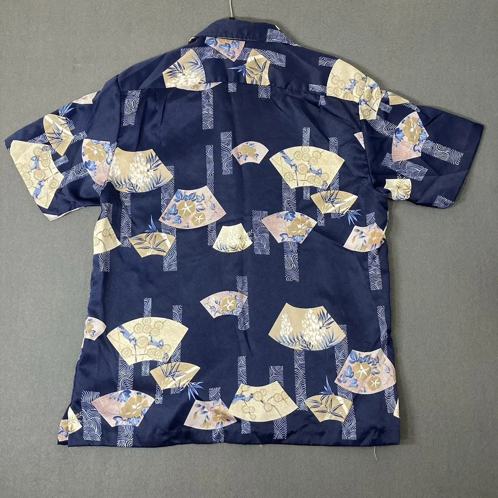 Vintage 70's Tori Richard Blue White Asian Cranes Men's M Hawaiian Aloha Shirt